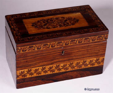 Tunbridge ware two compartment tea caddy Circa 1850 Enlarge Picture