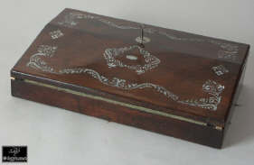 Antiquerosewood writing slope of  with fine mother of pearl inlay Circa 1835. Enlarge Picture