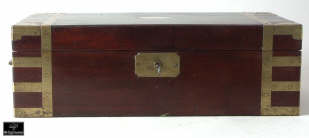 Antiquebrass bound mahogany writing box in the military style with Bramah lock circa 1800 Enlarge Picture