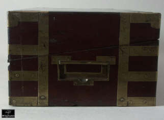 Antiquebrass bound mahogany writing box in the military style with Bramah lock circa 1800 Enlarge Picture