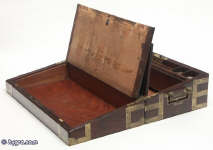 Antiquebrass bound mahogany writing box in the military style with Bramah lock circa 1800 Enlarge Picture