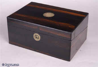 AntiqueCoromandel Writing Box with Engraved Brass Plaque, Bramah lock  c.1870. Enlarge Picture