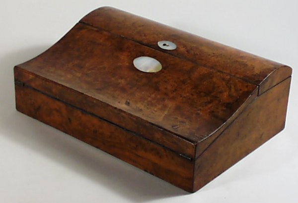 Burr Chestnut Curved Writing Slope Lap Desk Circa 1840