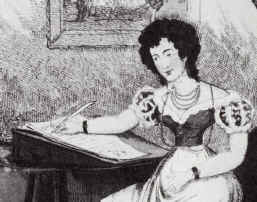Harriette Wilson writing her memoirs on her open writing box. harrietwilsonc1.jpg (118108 bytes)