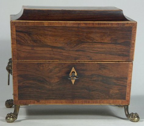 A Rare Rosewood Tea chest with twin cut crystal canisters Circa 1810