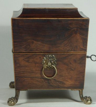 A Rare Rosewood Tea chest with twin cut crystal canisters Circa 1810