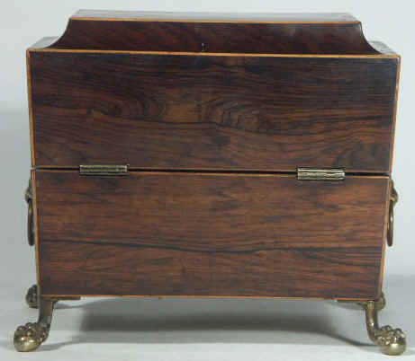 A Rare Rosewood Tea chest with twin cut crystal canisters Circa 1810