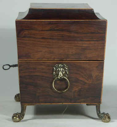 A Rare Rosewood Tea chest with twin cut crystal canisters Circa 1810