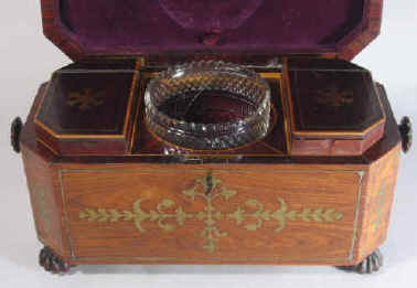 Octagonal Regency Kingwood Tea Chest with Brass inlay Circa 1810.