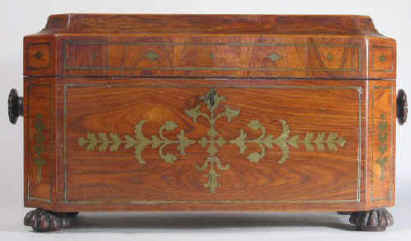 Octagonal Regency Kingwood Tea Chest with Brass inlay Circa 1810.