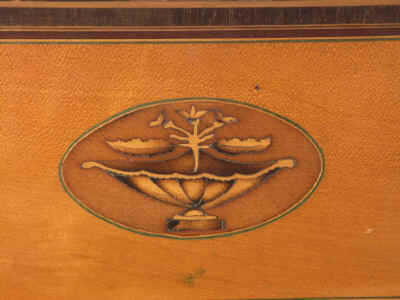 A three compartment inlaid  satin-birch tea caddy marquetry  depicting fruit  Circa 1795