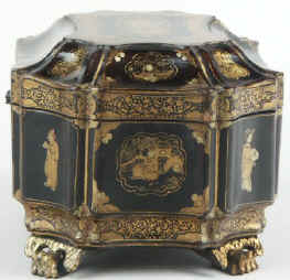 Chinese Export Lacquer Tea Caddy with Gold Decoration Circa 1835. tcchlafig03.jpg (54048 bytes)