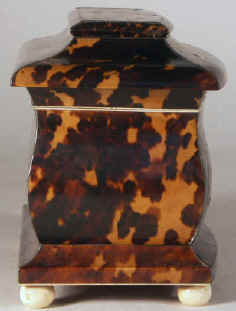 Very Fine Tortoiseshell Tea Caddy Inlaid with Engraved Mother of Pearl and White Metal Circa 1840.