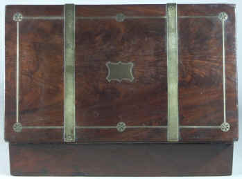 Dark mahogany writing box inlaid with brass Circa 1820.