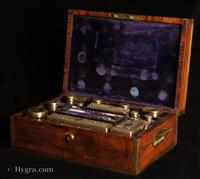 690JB:Victorian Kingwood and Brass Fully Fitted Dressing box with Bramah Lock