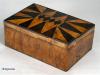 JB 166:  A most unusual box, veneered on three sides with thick saw cut satinwood, the top alternating satinwood with rosewood. Beautiful and yet robust, this piece has aged gracefully.  Origin: England, Circa:  1770. 